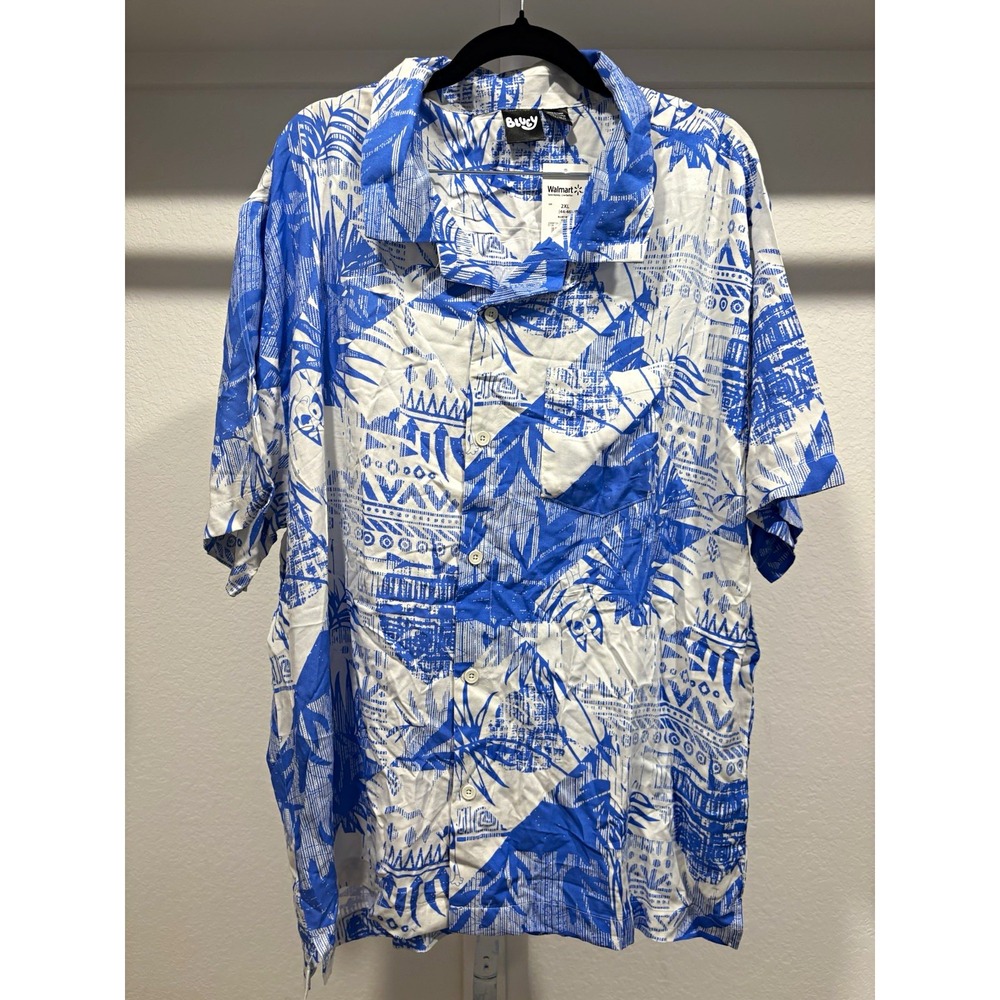 Bluey Men's 2XL Hawaiian Graphic Print Short Sleeve Button-Up Shirt NWT